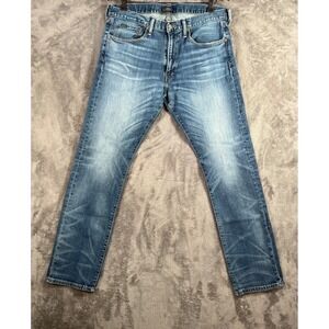 Polo Ralph Lauren Varick Jeans Mens 34x32 Slim Straight Blue Whisker Honeycomb